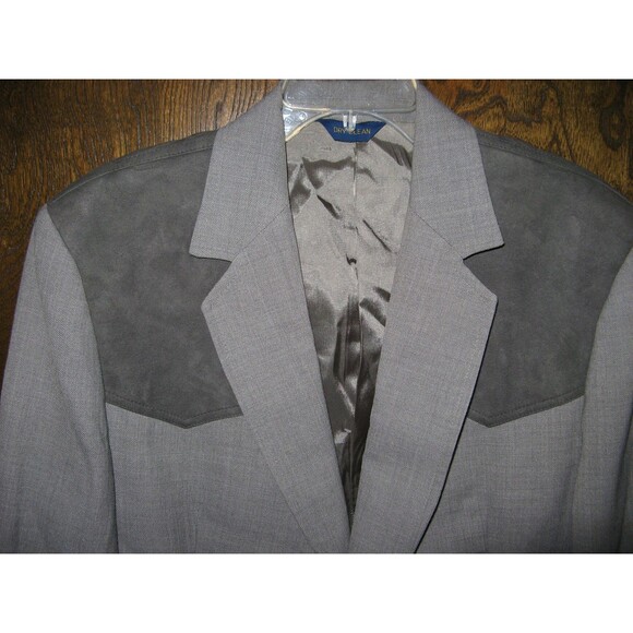 Vintage Pen West Blazer Men Pendleton Jacket Gray Cowboy Suede Patch Coat Sz 42 - Picture 3 of 8